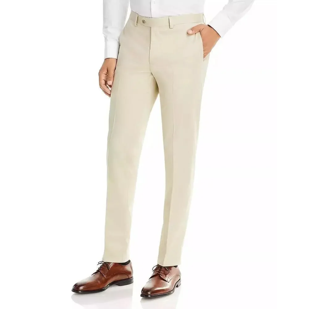 The Mens Store Slim Fit Sateen Dress Pants 36 R Stone Solid Stretch Cotton NWT